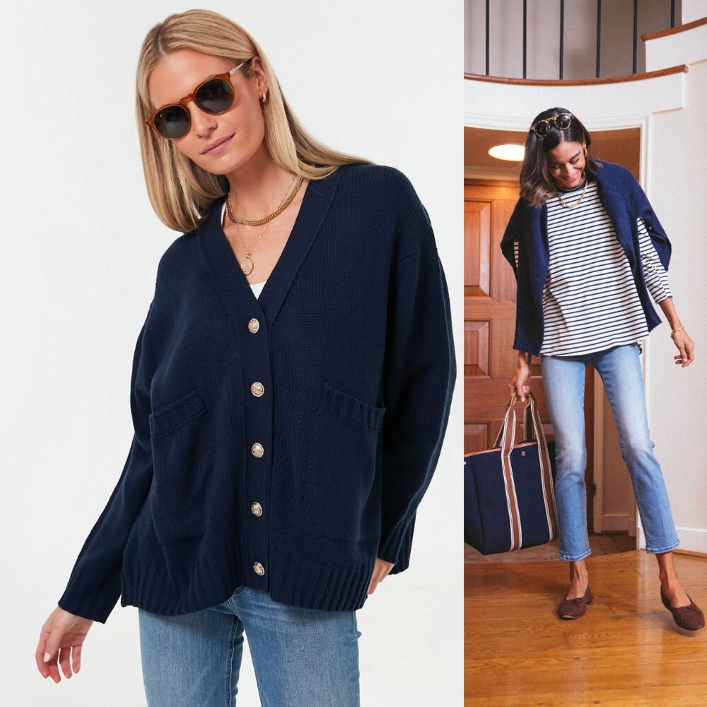 Pomander Place Slone Navy Nautical Minimalist Oversized Cardigan Size XS